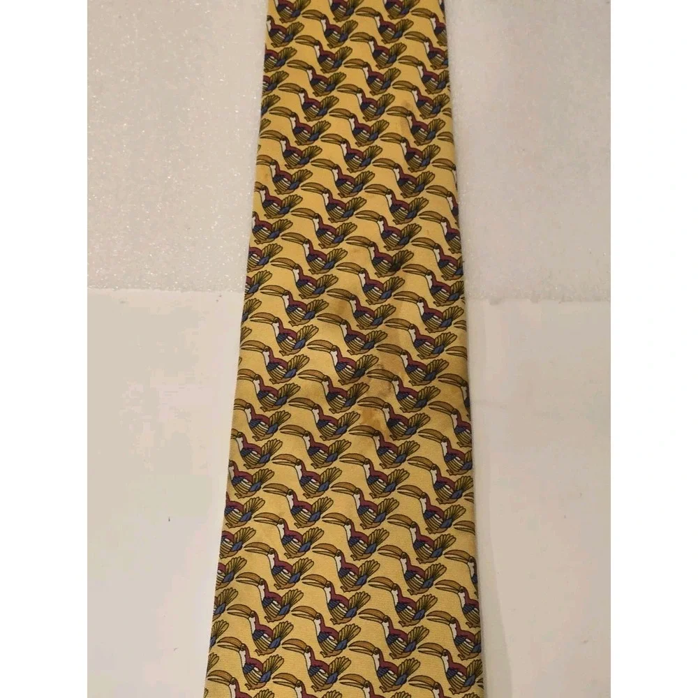 Paul Frederick All Silk Necktie Pelican Bird Yellow 58